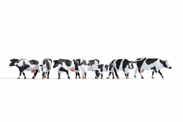 Kühe, schwarz-weiß - 1:87 - 7 Tiere