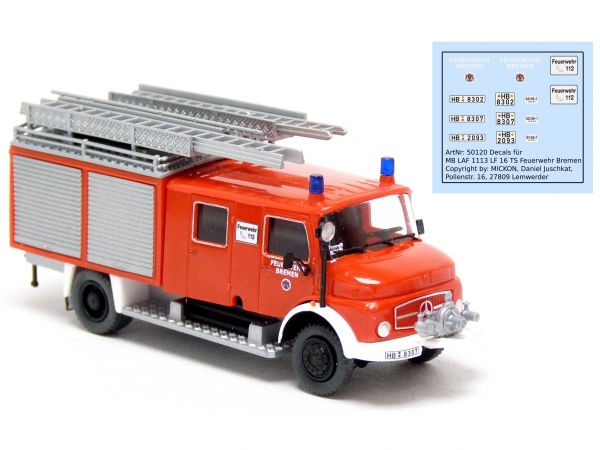 Decalbogen - MB LAF 1113 LF 16-TS Feuerwehr Bremen
