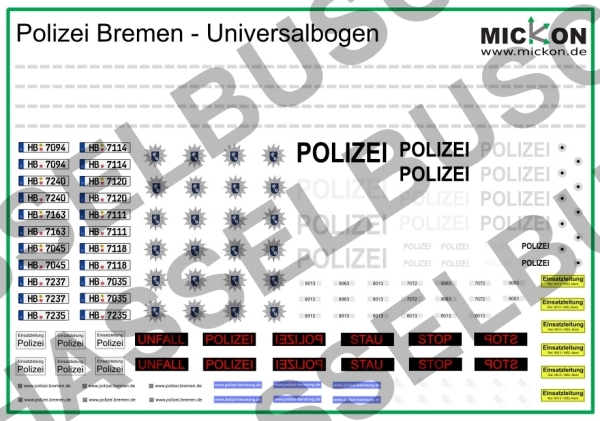 Polizei Bremen Decals - Universalbogen grosse Auswahl