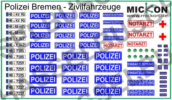 Polizei Bremen Decals - "Zivilfahrzeuge mit Magnetschildern"