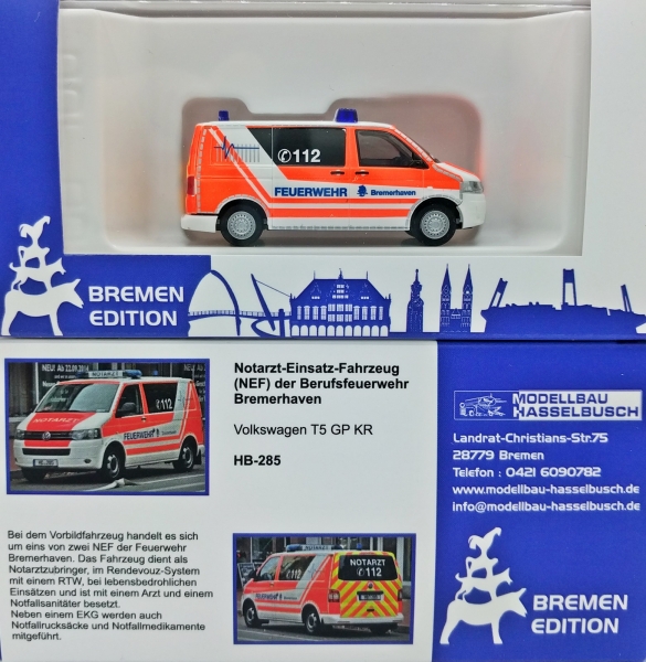 Feuerwehr Bremerhaven - VW T5 GP "NEF-Bremerhaven" Sondermodell Auflage nur 200 Stk Edition No.16
