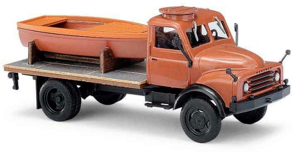Hanomag AL 28 MKW mit Pritsche und Boot Busch Miniaturmodelle, Fertigmodell, Spur H0 1:87, PKW/Trans