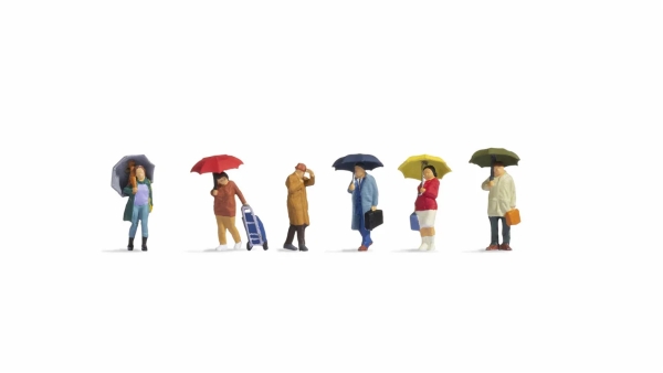 Menschen im Regen - 1:87 - 6 Figuren + Zubehör