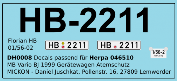 Feuerwehr Bremen - Ergänzungsdecals für Herpa (046510) MB Vario GW Atemschutz