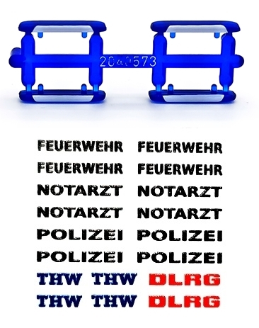 Herpa: 4 Stk Blaulichtbalken + Decals - Hänsch DBS 4000 für Transporter mit weissem Mittelteil